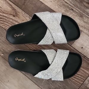Black Rhinestone Footbed SlideSandals